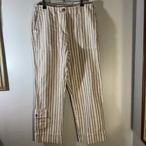 Vintage Y2K St. John's Bay Pinstripe Wide Leg Cropped Pants Ramie Cotton Blend